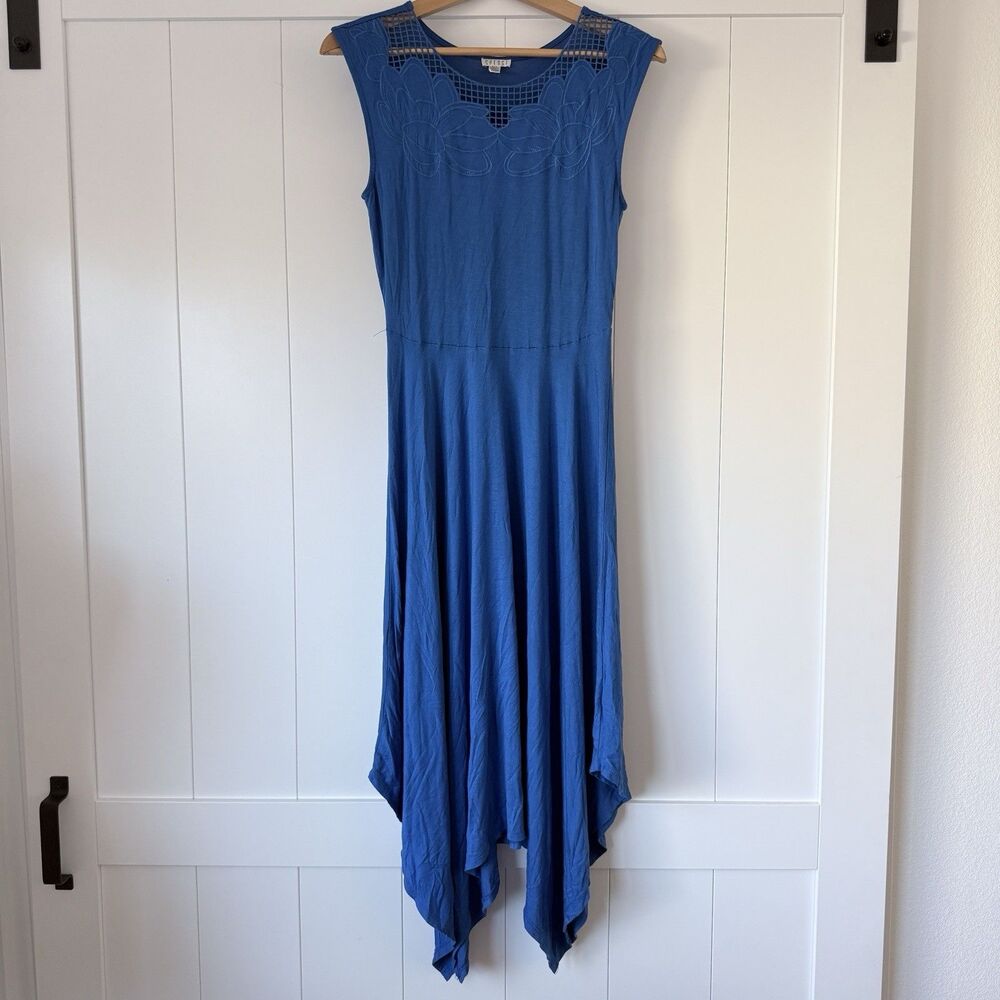 Embroidered Applique Midi Dress Spense Sz S Boho Whimsigoth Lagenlook 80s Style - Picture 13 of 16
